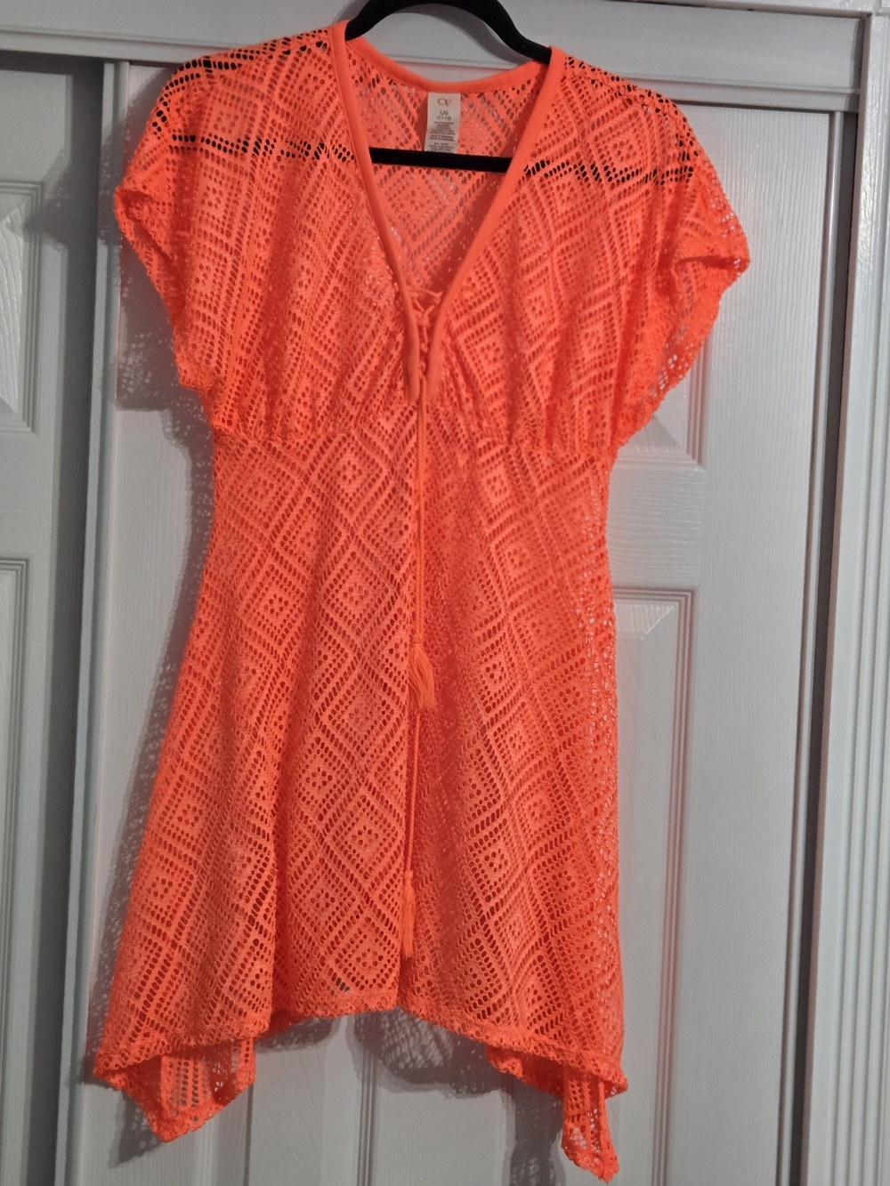 OP Neon Orange Crochet Kids Swim Coverup